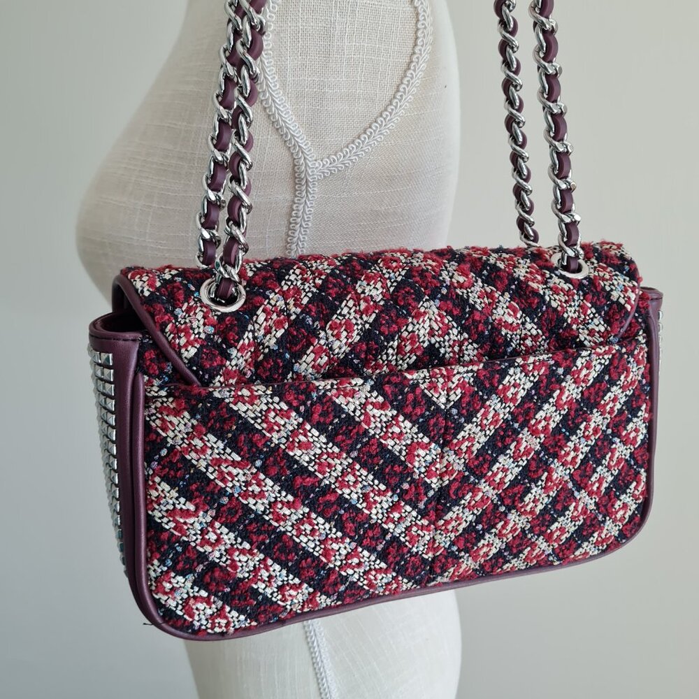 Karl Lagerfeld Agyness Tweed Crossbody Flap NWOT Convertible Wine Navy Luxury - Picture 4 of 16